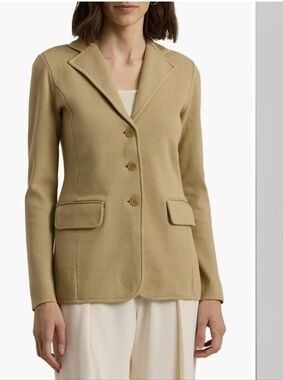 Lauren Ralph Lauren Combed Cotton Blend Knit Tan Minimalist Sweater Blazer